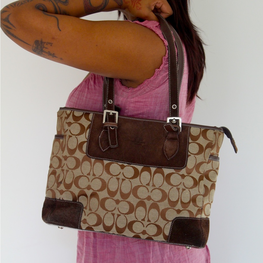 Brown COACH Tote Bag Purse - Suede & Monogram